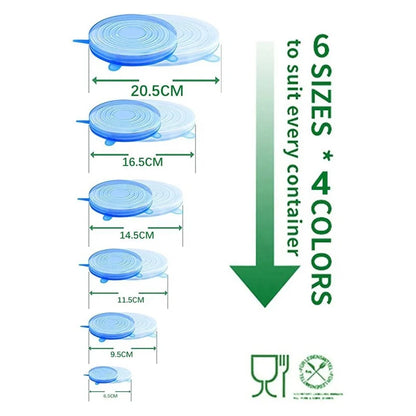 6 Pcs Silicone Stretch Lids Set | Reusable Food Covers | Easy Life Plus