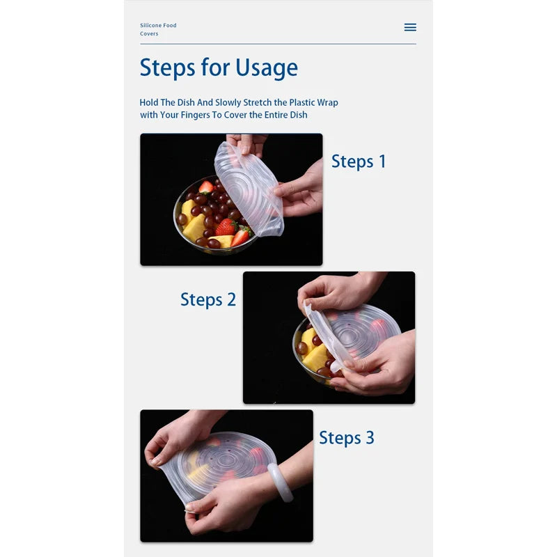 6 Pcs Silicone Stretch Lids Set | Reusable Food Covers | Easy Life Plus
